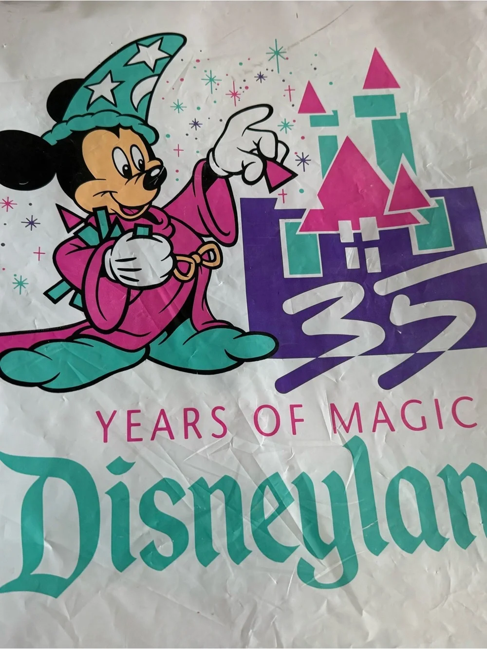 Original VintageDisney 35 Years of Magic Pink & Teal Souvenir Bag c1991